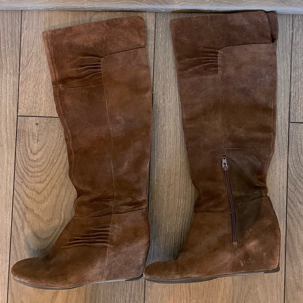 Nine West Women's Amelie Knee-High Boot,Dark Brown Suede,5.5 M US